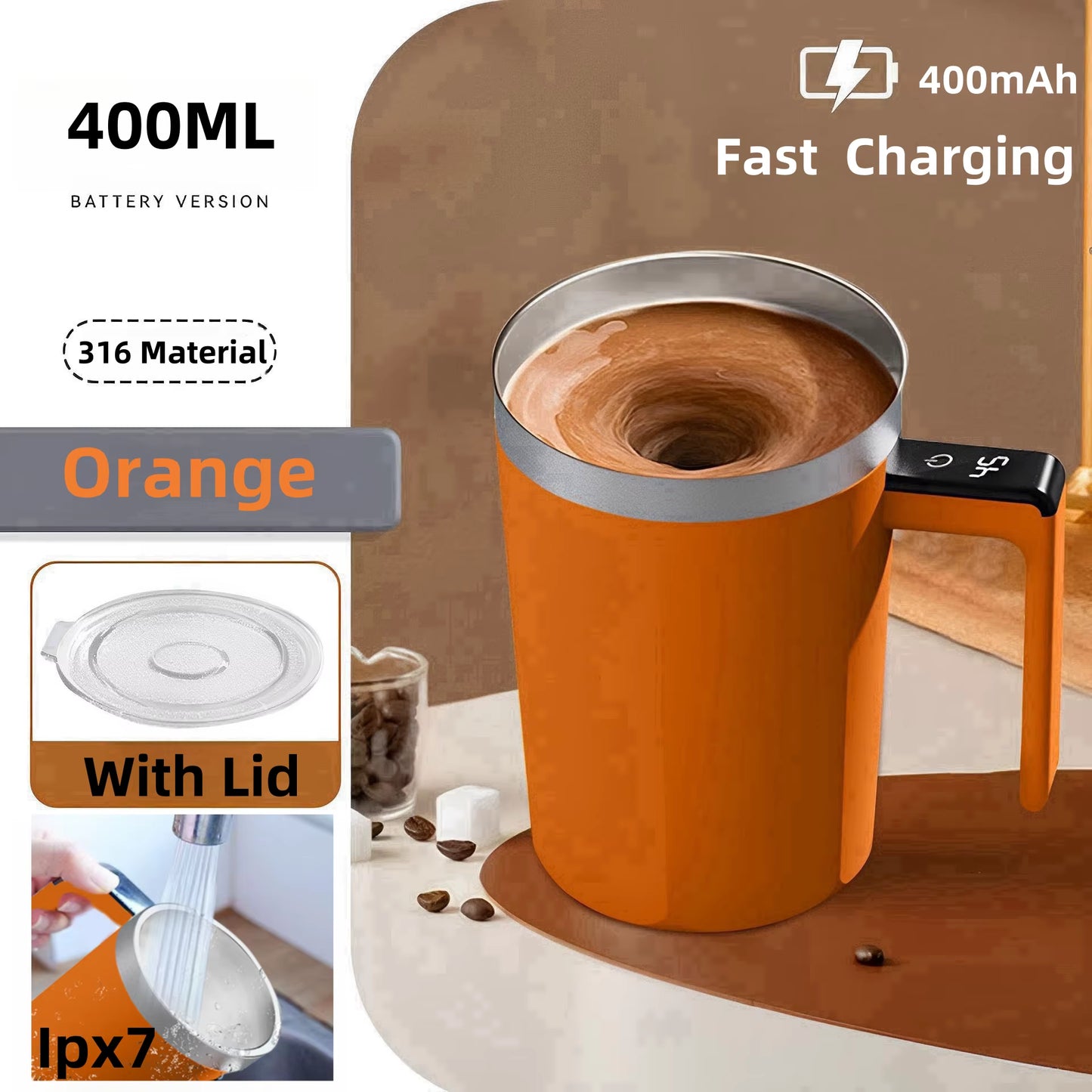 380ML Self-Stirring Electric Coffee Mug – USB Rechargeable & Waterproof"