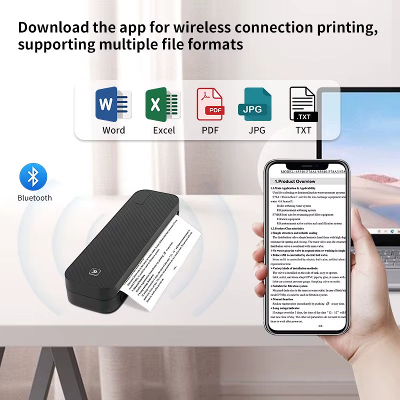 "Inkless Thermal Document Printer – Portable A4 Bluetooth Printer for Work or Study"