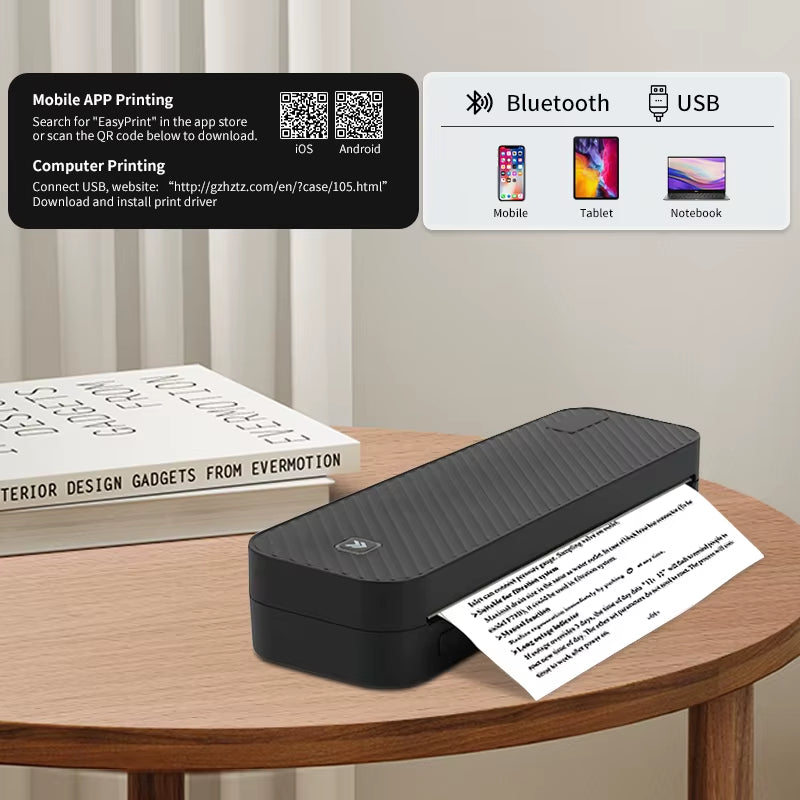 "Inkless Thermal Document Printer – Portable A4 Bluetooth Printer for Work or Study"