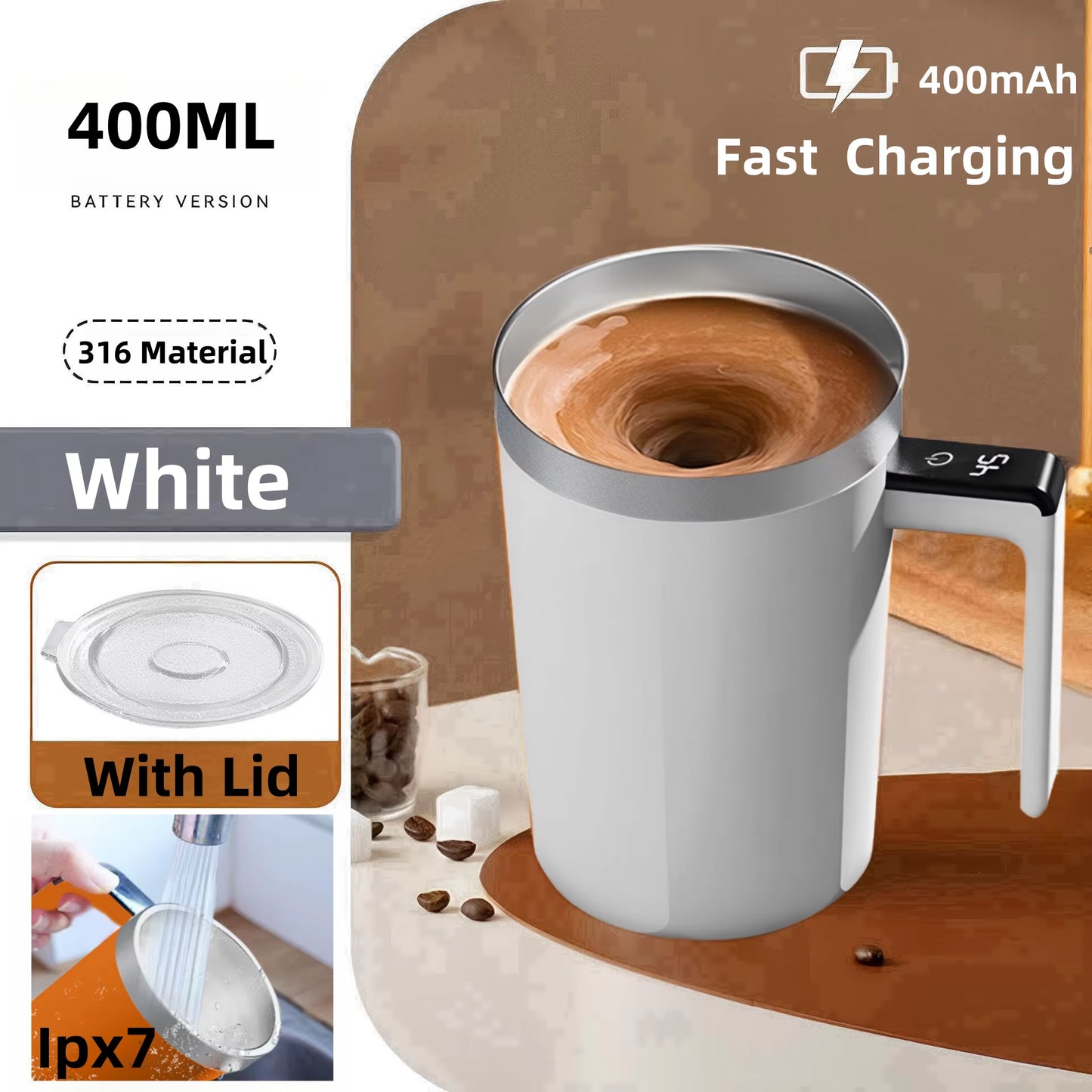 380ML Self-Stirring Electric Coffee Mug – USB Rechargeable & Waterproof"